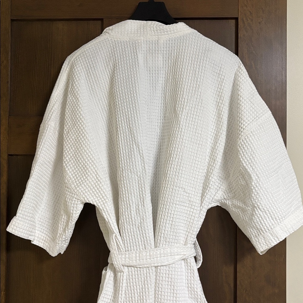 Frette 1860 Waffle 100% Cotton Unisex White Short Sleeve Bathrobe Size XL - Picture 6 of 9